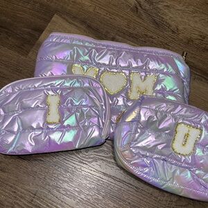 Brand new! I Love You Mom Puffer Lavender Pouch/ Make-Up Case